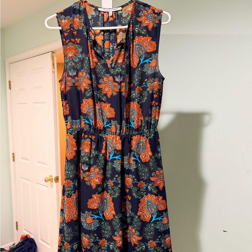 Collective Concepts Floral Midi Dress - Navy and Orange